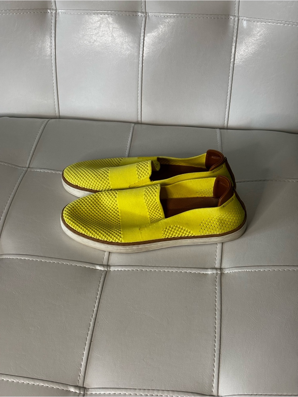 Women’s Yellow Slip-On Knit Loafers with Brown Heel Accent